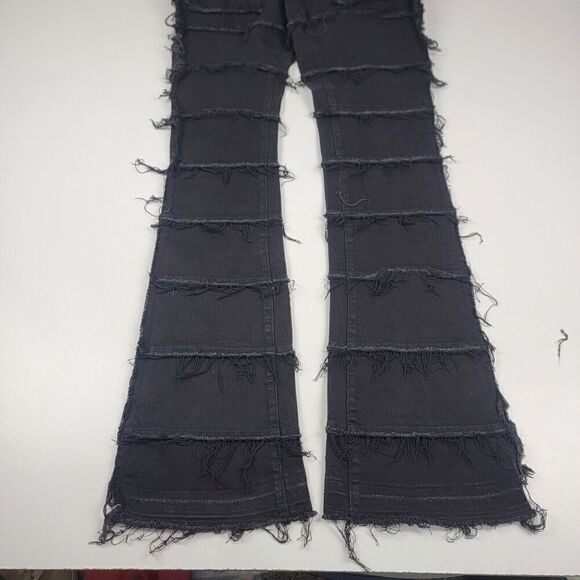 Valabasas Mens Stacked Button Fly Distressed Jeans Size 38 Fringed Black Pants - Picture 3 of 13